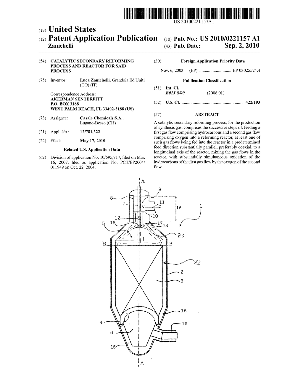 CATALYTIC SECONDARY REFORMING PROCESS AND REACTOR FOR SAID PROCESS - diagram, schematic, and image 01