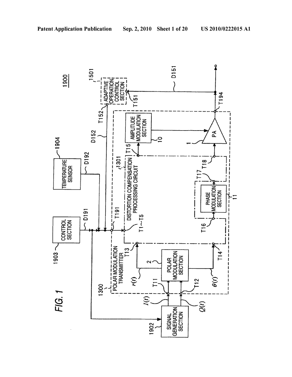 POLAR MODULATION TRANSMITTER, ADAPTIVE DISTORTION COMPENSATION PROCESSING SYSTEM, POLAR MODULATION TRANSMISSION METHOD, AND ADAPTIVE DISTORTION COMPENSATION PROCESSING METHOD - diagram, schematic, and image 02