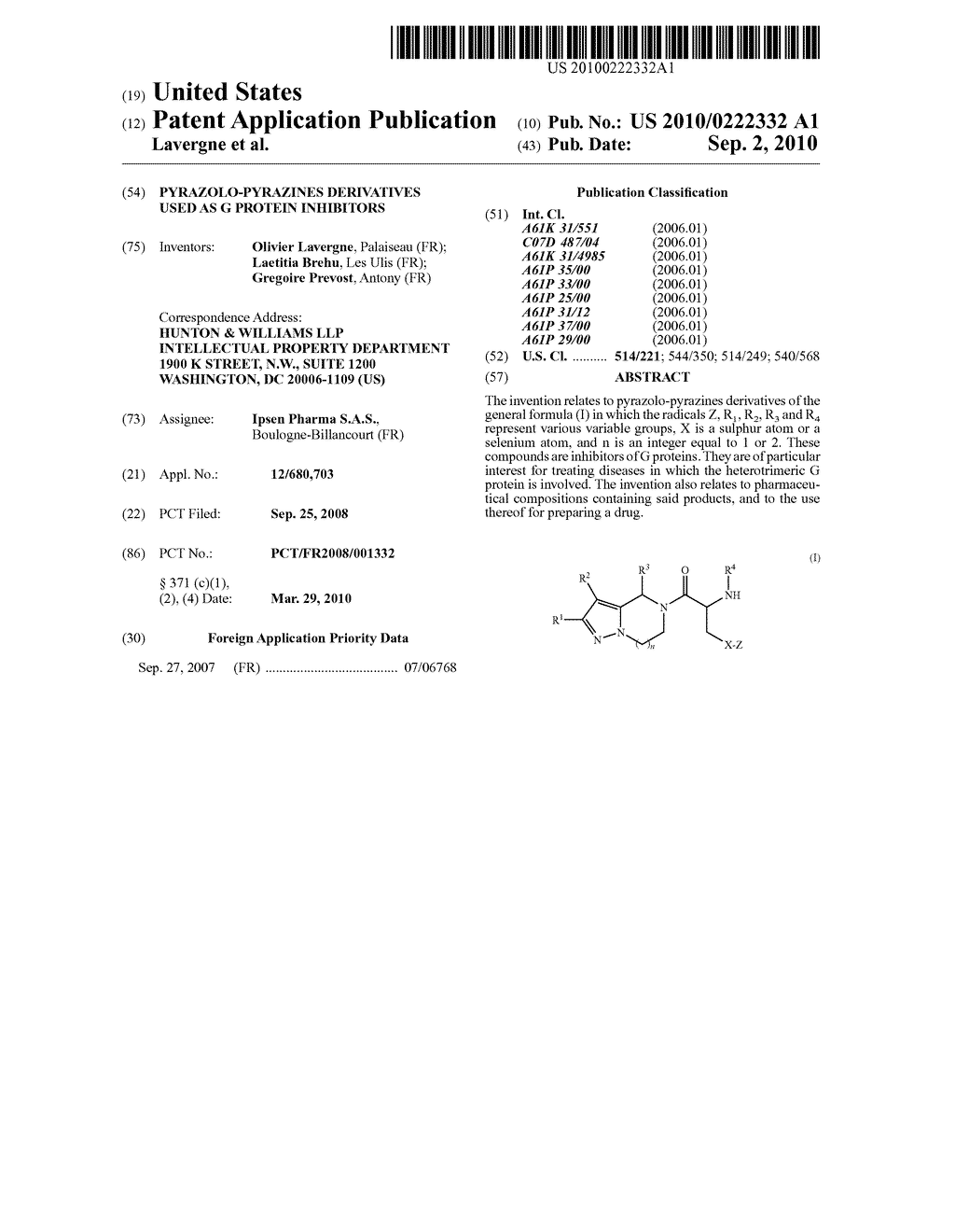 PYRAZOLO-PYRAZINES DERIVATIVES USED AS G PROTEIN INHIBITORS - diagram, schematic, and image 01