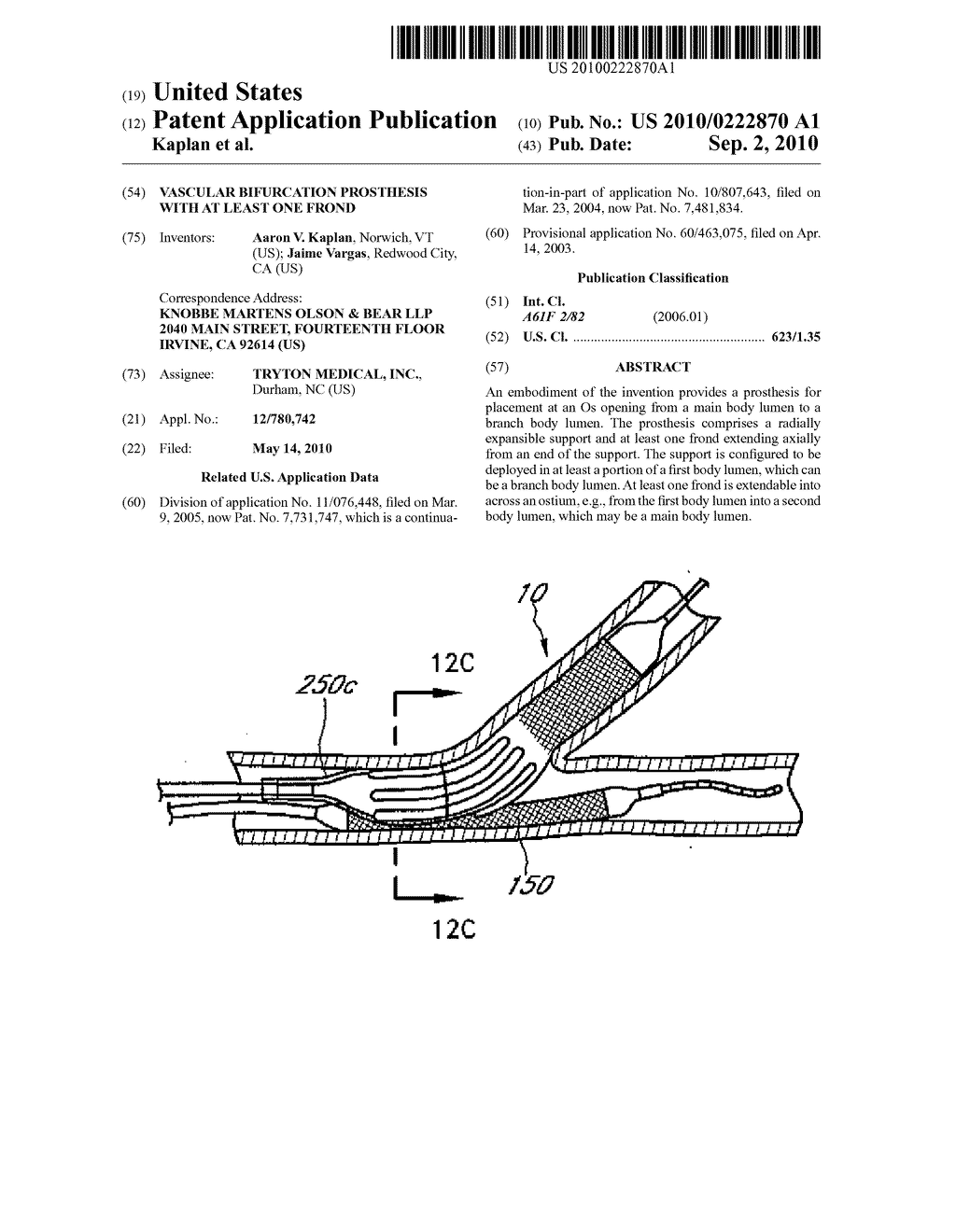 VASCULAR BIFURCATION PROSTHESIS WITH AT LEAST ONE FROND - diagram, schematic, and image 01