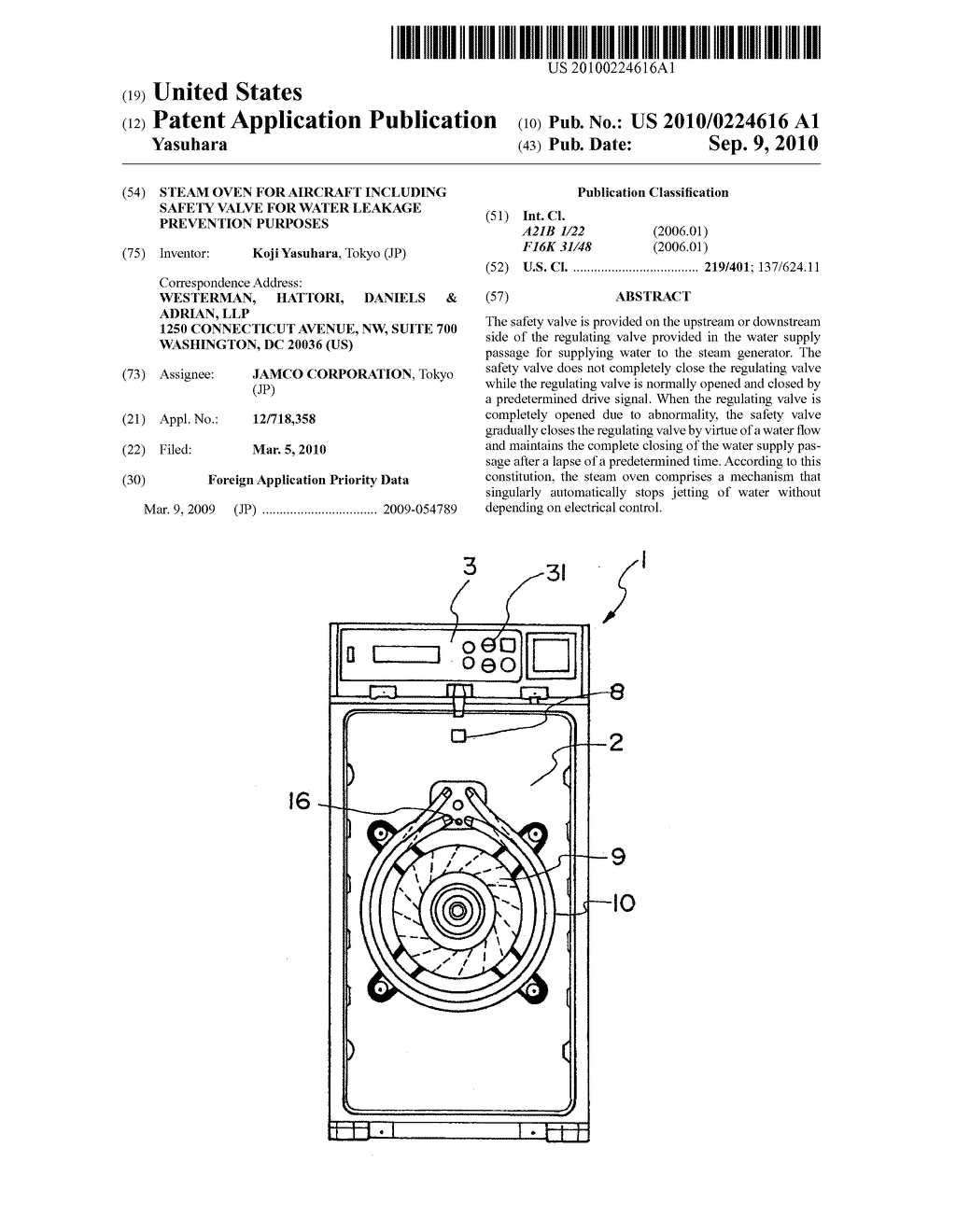 STEAM OVEN FOR AIRCRAFT INCLUDING SAFETY VALVE FOR WATER LEAKAGE PREVENTION PURPOSES - diagram, schematic, and image 01