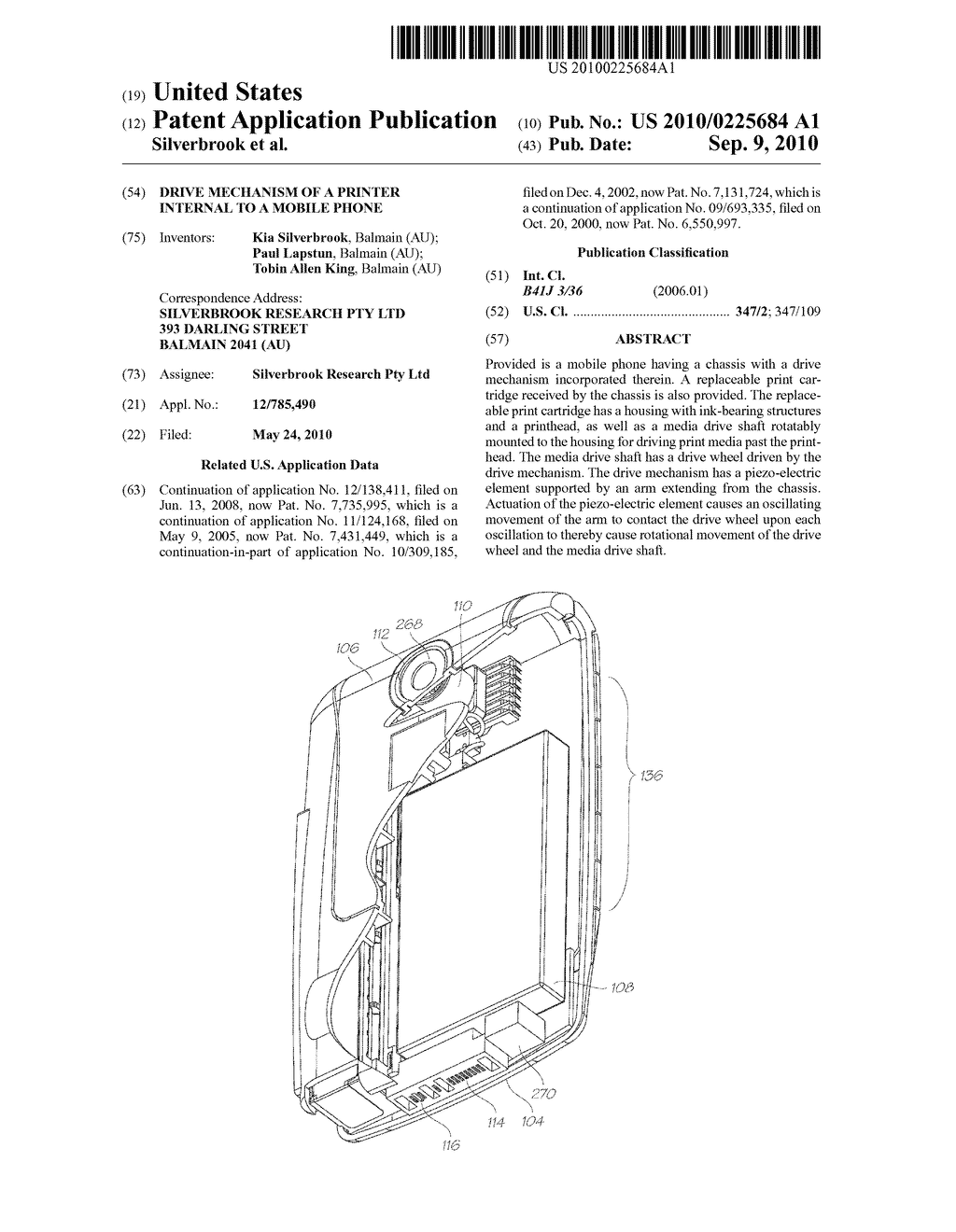 DRIVE MECHANISM OF A PRINTER INTERNAL TO A MOBILE PHONE - diagram, schematic, and image 01