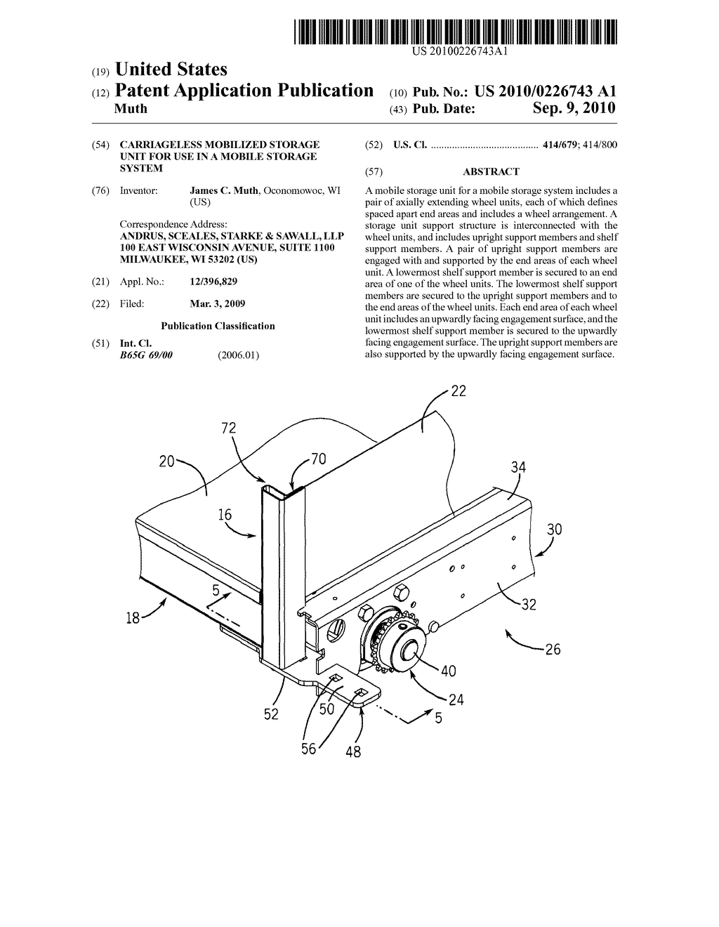 Carriageless Mobilized Storage Unit For Use In A Mobile Storage System - diagram, schematic, and image 01