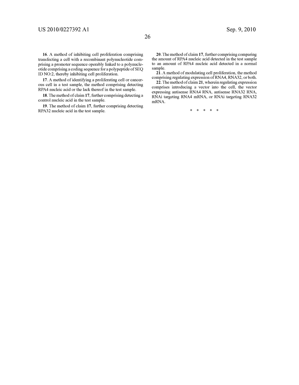 Use of RPA32, RPA4, and RPA4/RPA32 Hybrid Polypeptides and Polynucleotides for Assessing and Modulating Cell Proliferation - diagram, schematic, and image 49