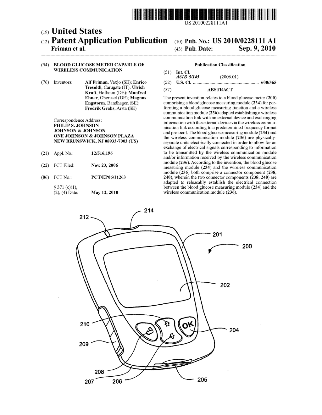 BLOOD GLUCOSE METER CAPABLE OF WIRELESS COMMUNICATION - diagram, schematic, and image 01