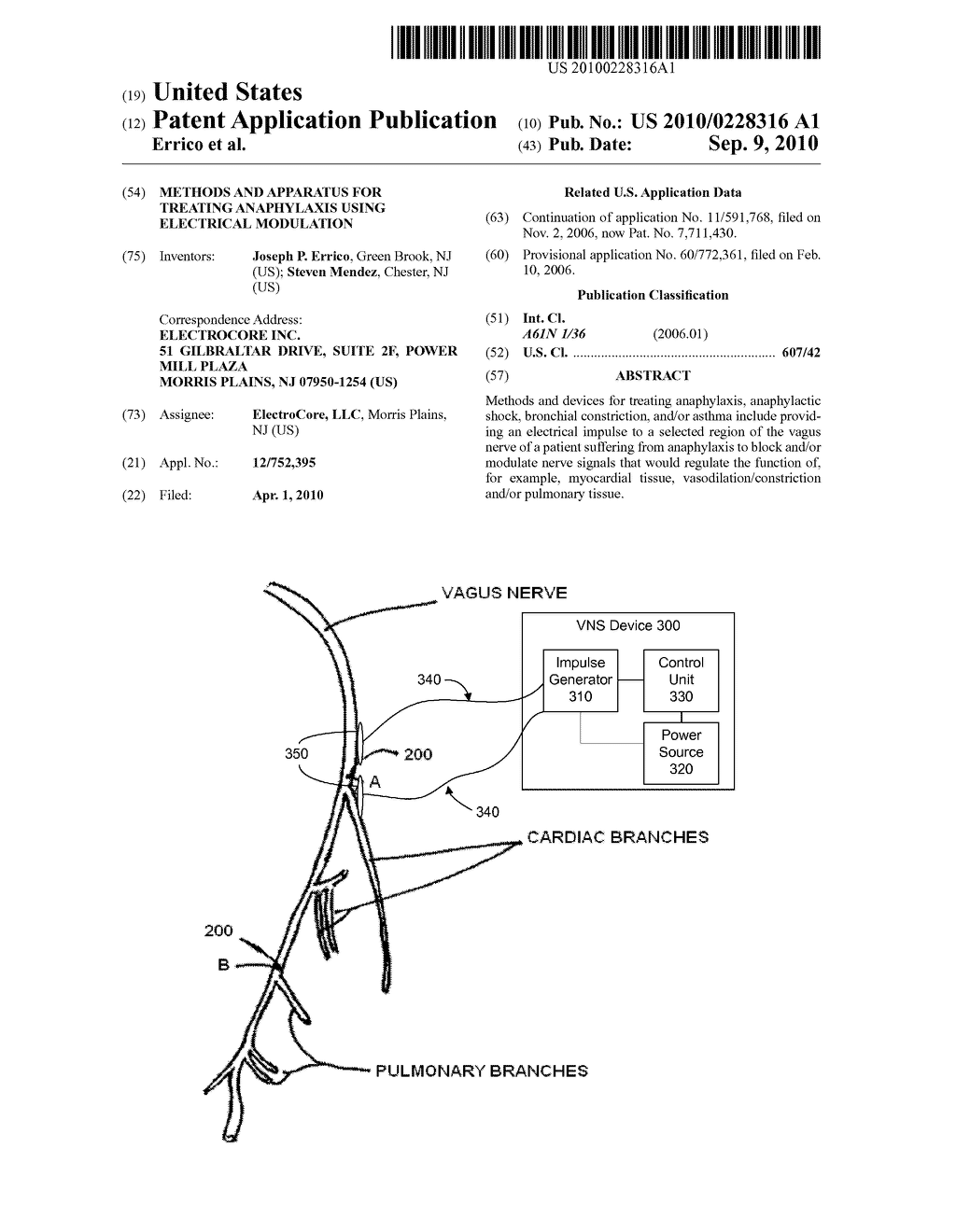 Methods and Apparatus for Treating Anaphylaxis Using Electrical Modulation - diagram, schematic, and image 01