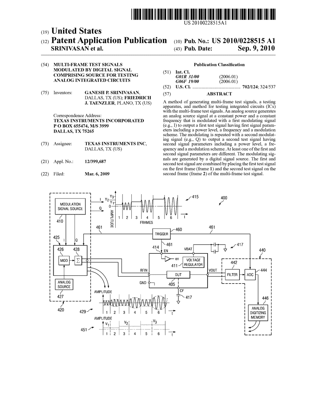 MULTI-FRAME TEST SIGNALS MODULATED BY DIGITAL SIGNAL COMPRISING SOURCE FOR TESTING ANALOG INTEGRATED CIRCUITS - diagram, schematic, and image 01