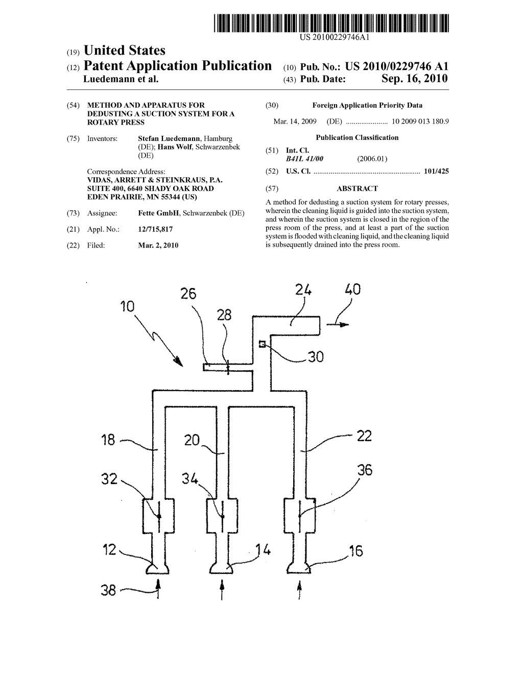 METHOD AND APPARATUS FOR DEDUSTING A SUCTION SYSTEM FOR A ROTARY PRESS - diagram, schematic, and image 01