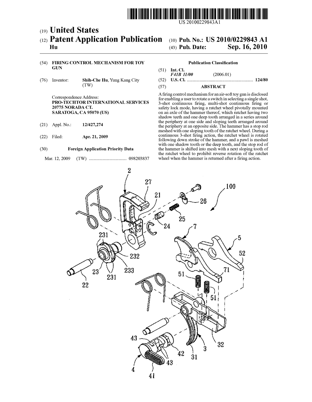 Firing control mechanism for toy gun - diagram, schematic, and image 01