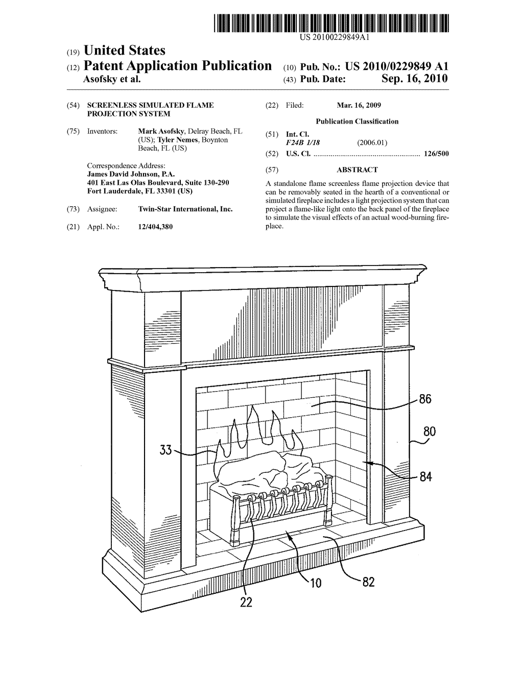 Screenless simulated flame projection system - diagram, schematic, and image 01