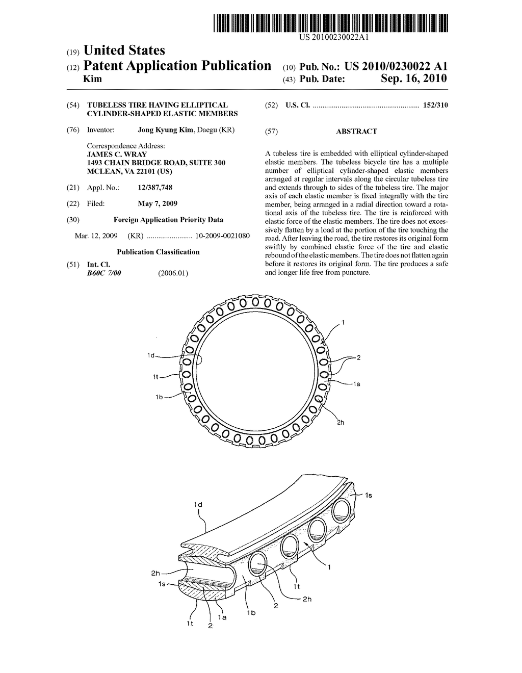 Tubeless tire having elliptical cylinder-shaped elastic members - diagram, schematic, and image 01