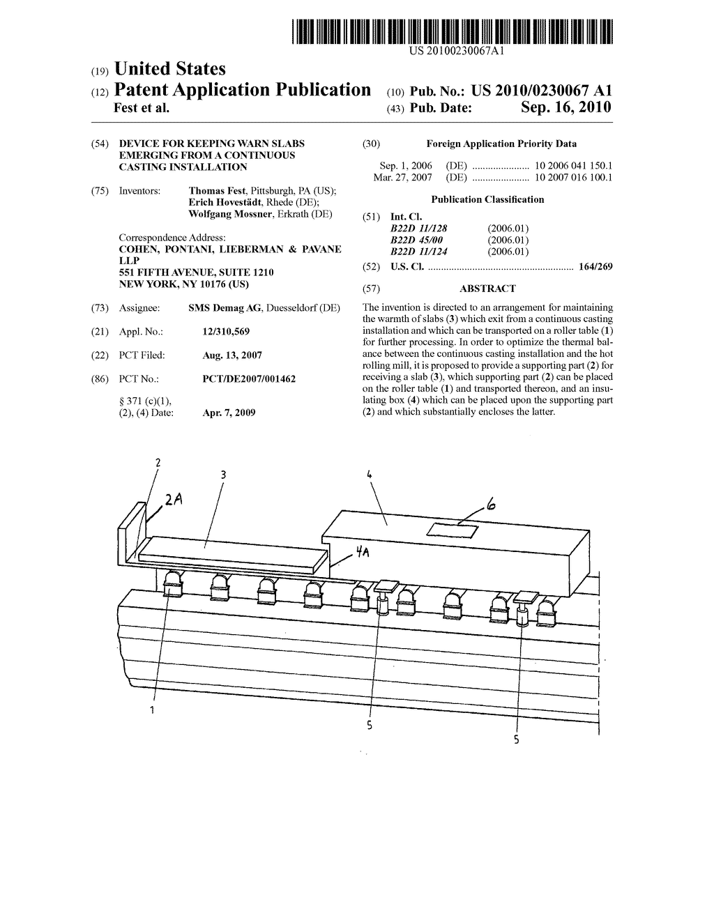 Device for keeping warn slabs emerging from a continuous casting installation - diagram, schematic, and image 01