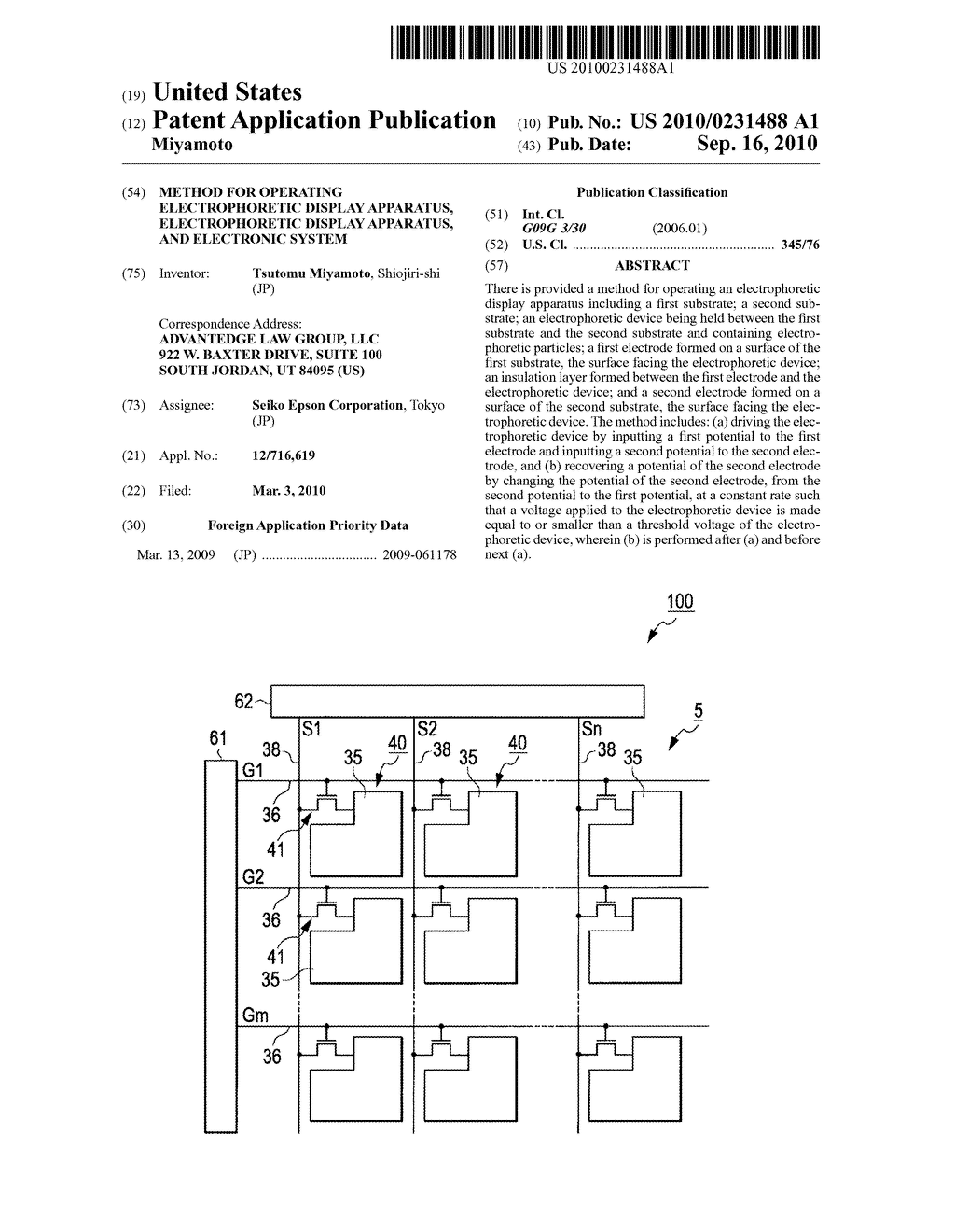 METHOD FOR OPERATING ELECTROPHORETIC DISPLAY APPARATUS, ELECTROPHORETIC DISPLAY APPARATUS, AND ELECTRONIC SYSTEM - diagram, schematic, and image 01