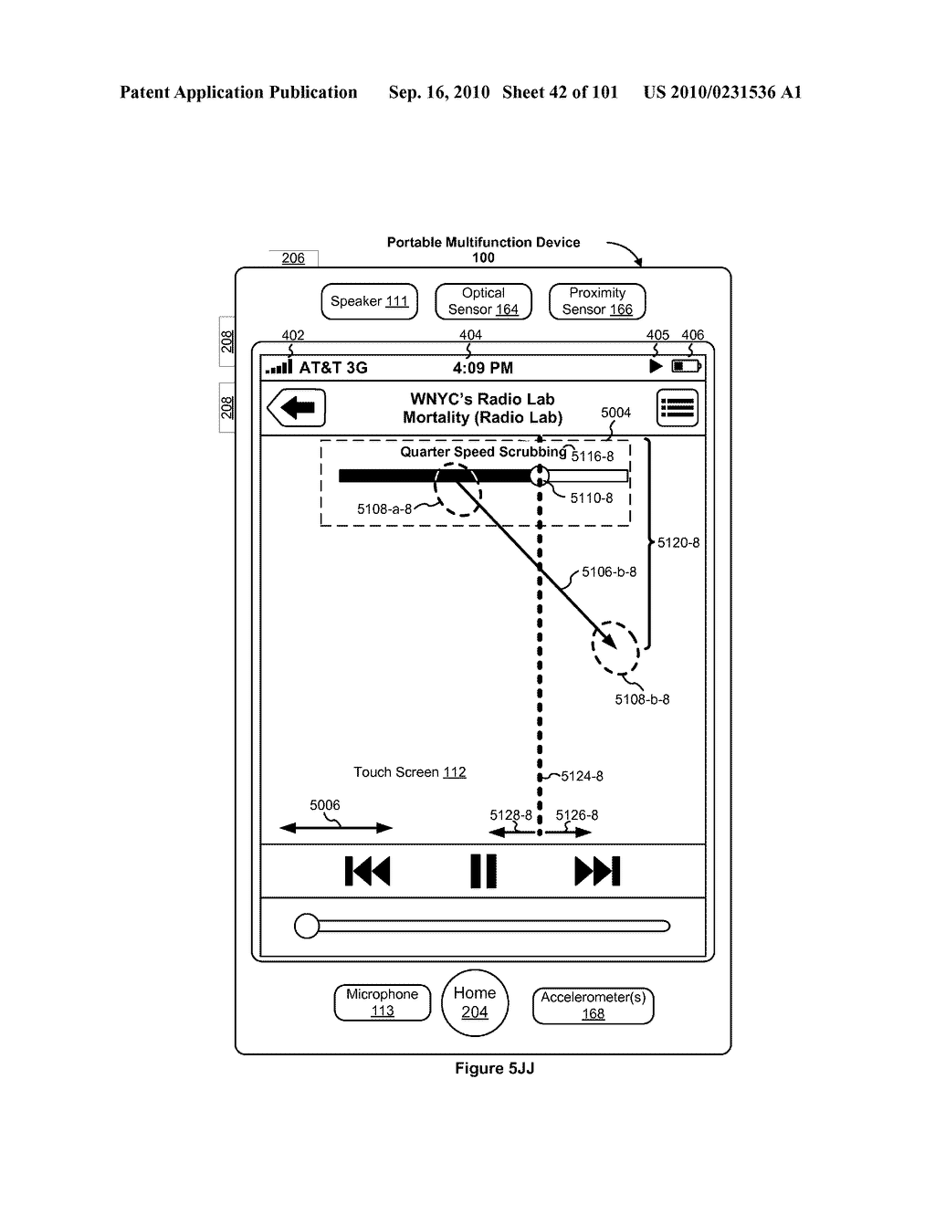 Device, Method, and Graphical User Interface for Moving a Current Position in Content at a Variable Scrubbing Rate - diagram, schematic, and image 43