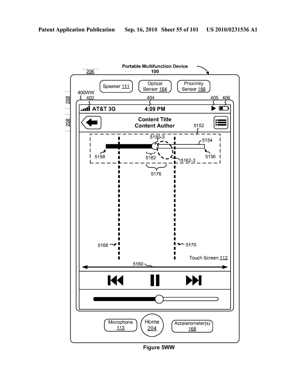 Device, Method, and Graphical User Interface for Moving a Current Position in Content at a Variable Scrubbing Rate - diagram, schematic, and image 56