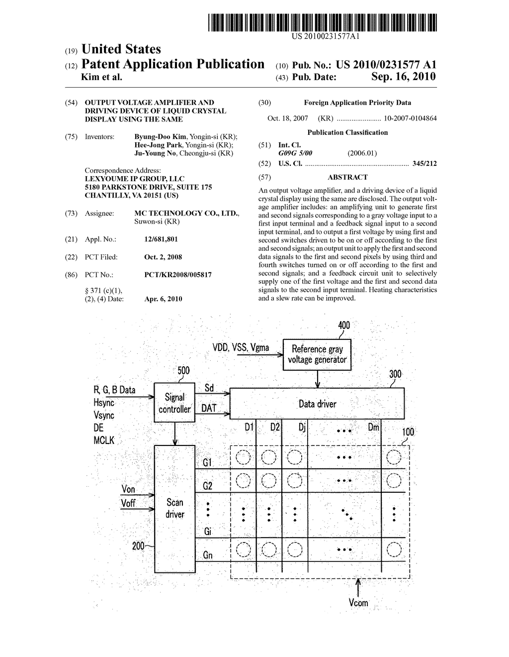 OUTPUT VOLTAGE AMPLIFIER AND DRIVING DEVICE OF LIQUID CRYSTAL DISPLAY USING THE SAME - diagram, schematic, and image 01