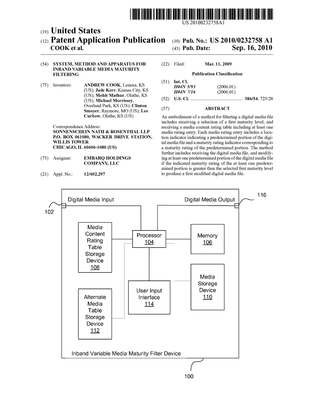 SYSTEM, METHOD AND APPARATUS FOR INBAND VARIABLE MEDIA MATURITY FILTERING - diagram, schematic, and image 01