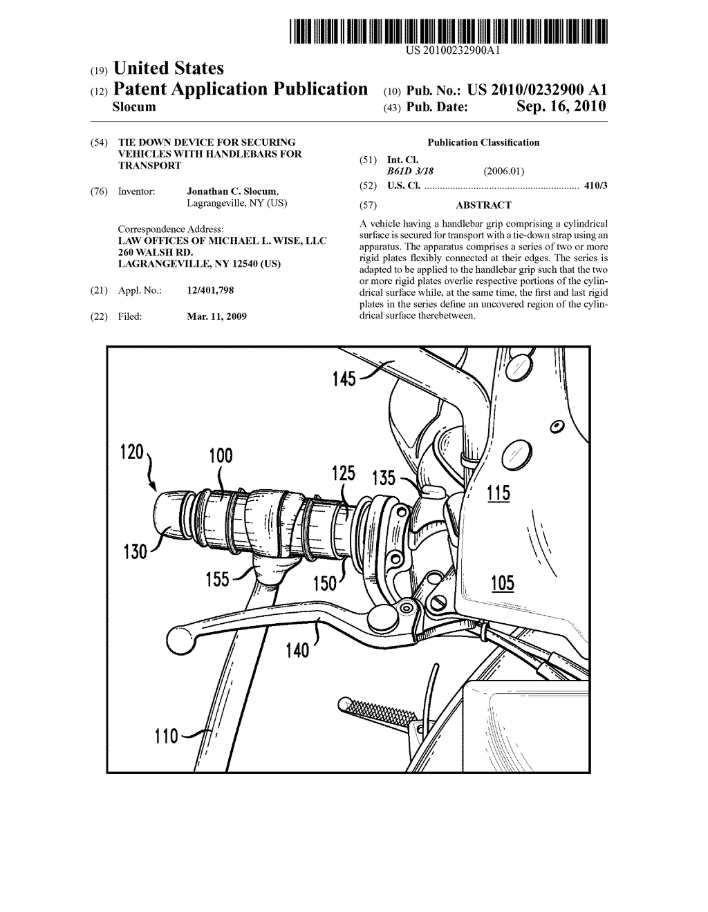 Tie Down Device for Securing Vehicles with Handlebars for Transport - diagram, schematic, and image 01