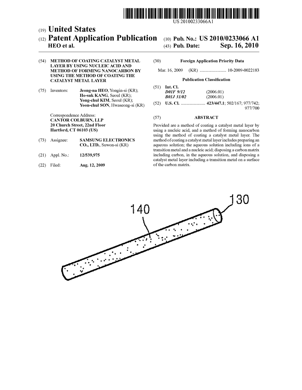 METHOD OF COATING CATALYST METAL LAYER BY USING NUCLEIC ACID AND METHOD OF FORMING NANOCARBON BY USING THE METHOD OF COATING THE CATALYST METAL LAYER - diagram, schematic, and image 01