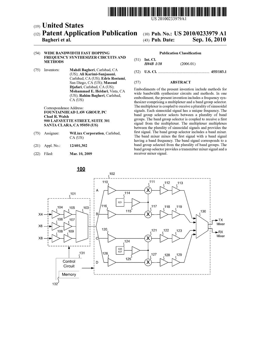 Wide Bandwidth Fast Hopping Frequency Synthesizer Circuits and Methods - diagram, schematic, and image 01