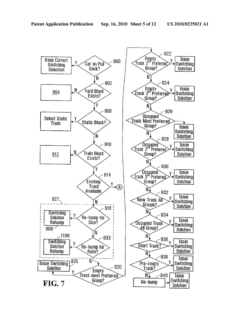 SYSTEM AND METHOD FOR COMPUTING RAIL CAR SWITCHING SOLUTIONS IN A SWITCHYARD INCLUDING LOGIC TO RE-SWITCH CARS FOR ARRIVAL RATE - diagram, schematic, and image 06