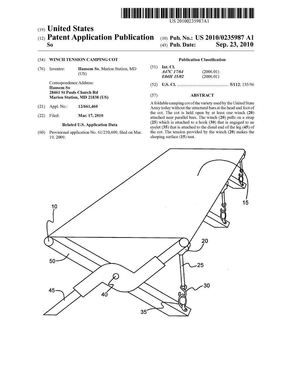 Winch tension camping cot - diagram, schematic, and image 01