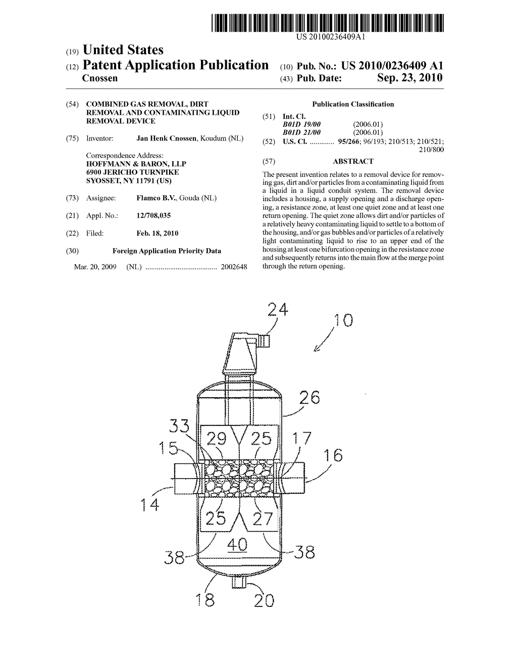 COMBINED GAS REMOVAL, DIRT REMOVAL AND CONTAMINATING LIQUID REMOVAL DEVICE - diagram, schematic, and image 01