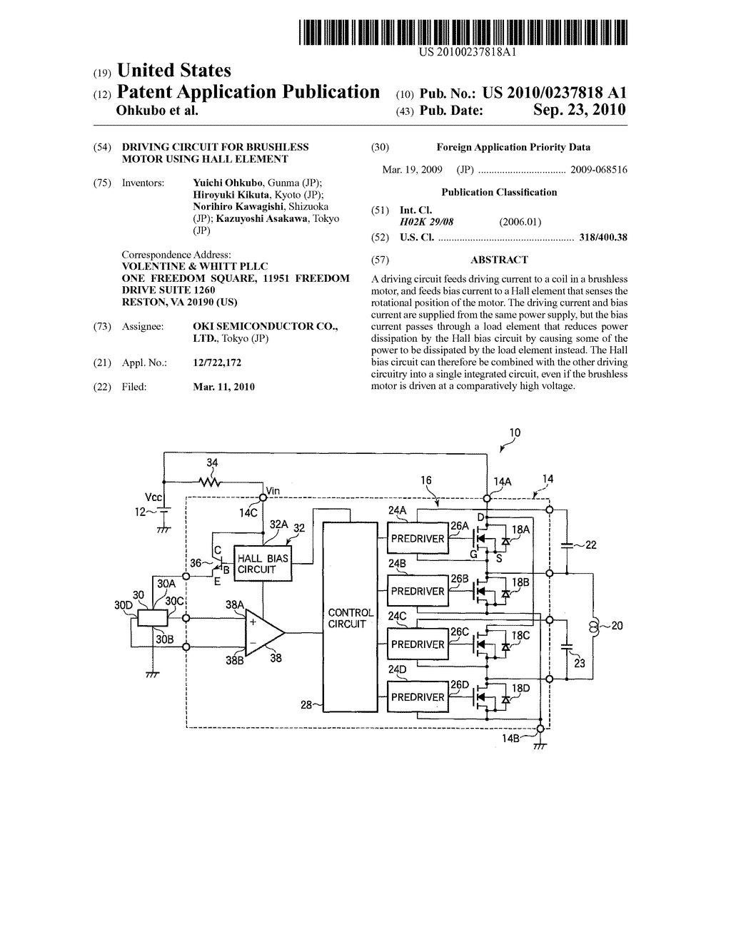 DRIVING CIRCUIT FOR BRUSHLESS MOTOR USING HALL ELEMENT - diagram, schematic, and image 01