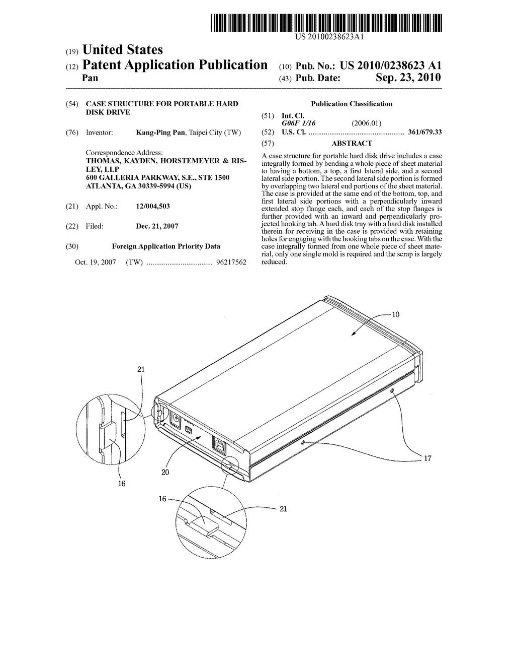 Case structure for portable hard disk drive - diagram, schematic, and image 01