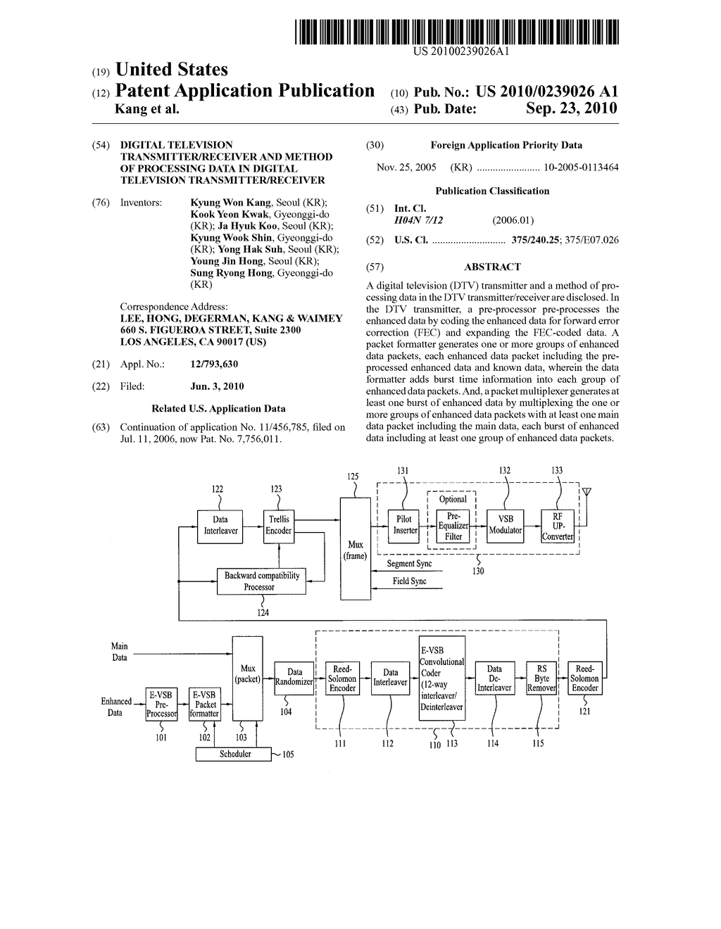 DIGITAL TELEVISION TRANSMITTER/RECEIVER AND METHOD OF PROCESSING DATA IN DIGITAL TELEVISION TRANSMITTER/RECEIVER - diagram, schematic, and image 01