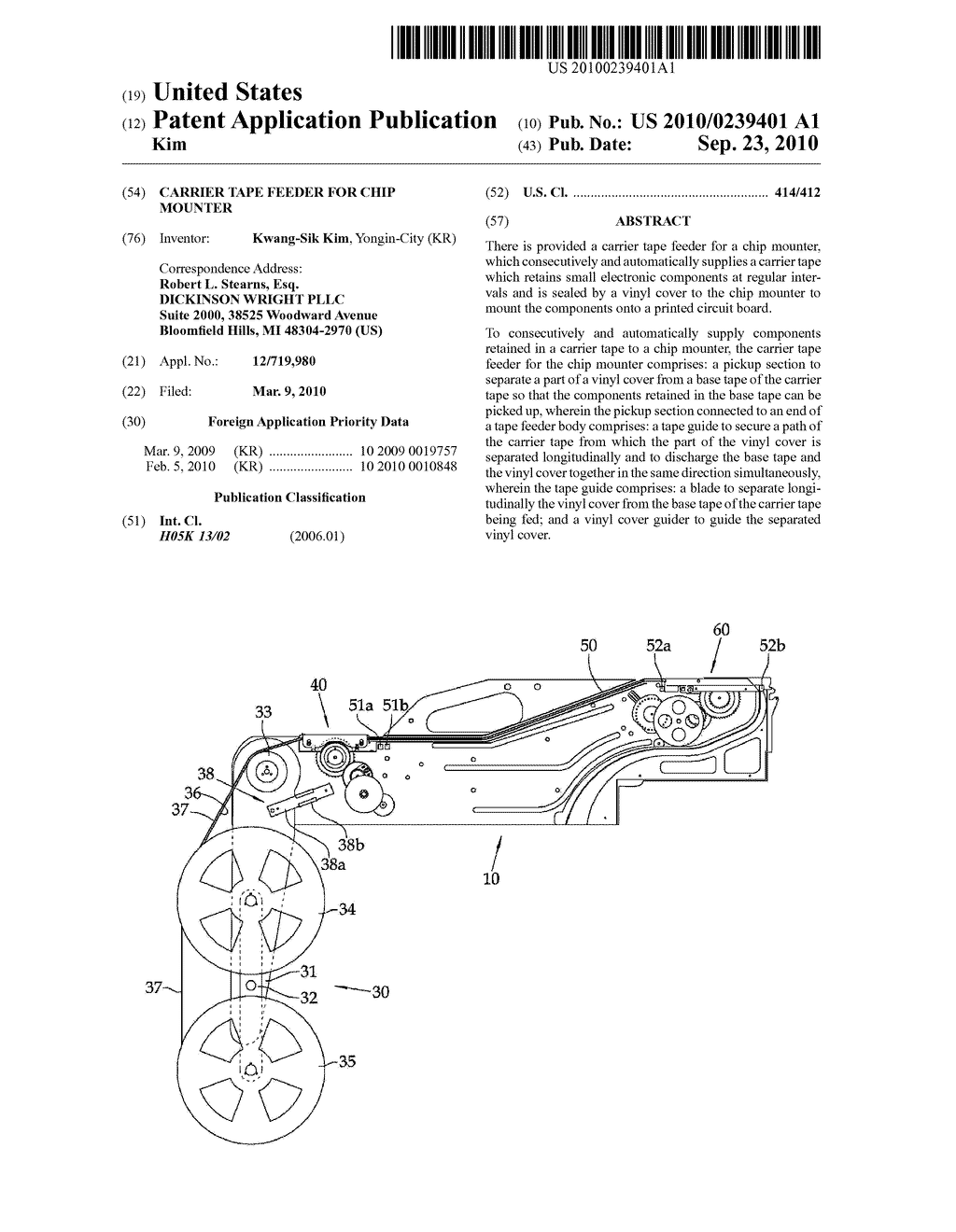 CARRIER TAPE FEEDER FOR CHIP MOUNTER - diagram, schematic, and image 01