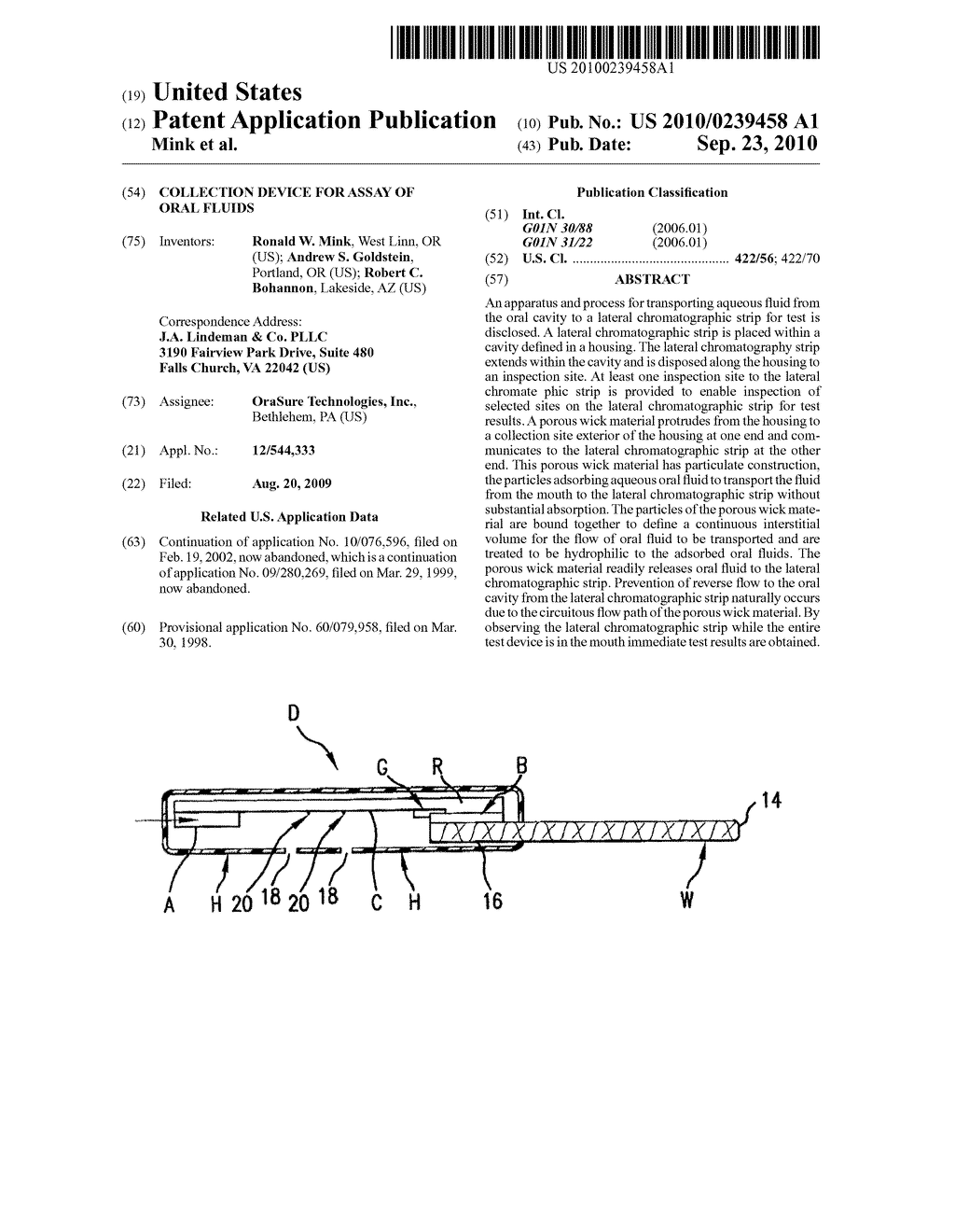 COLLECTION DEVICE FOR ASSAY OF ORAL FLUIDS - diagram, schematic, and image 01