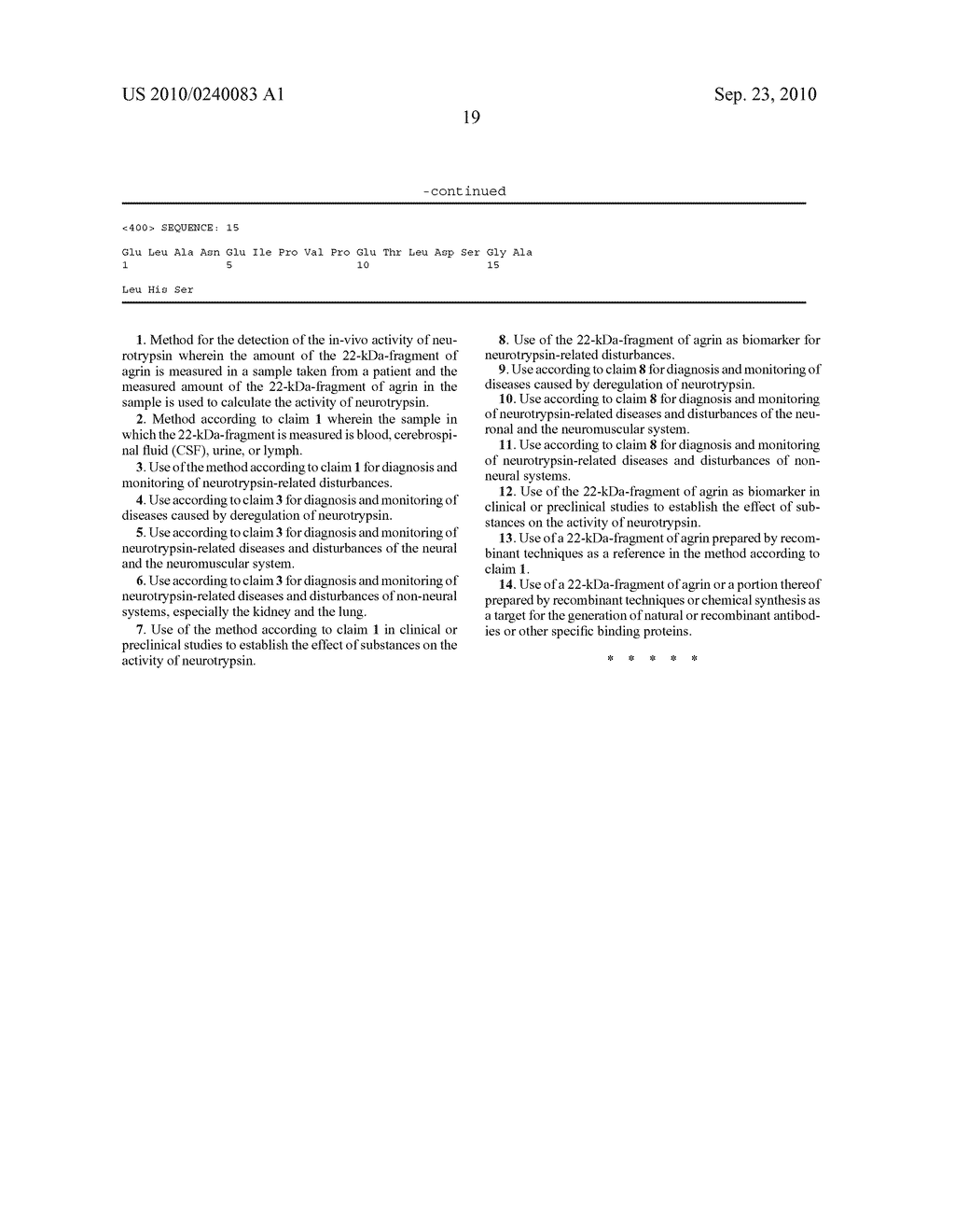 METHOD FOR THE DETECTION OF THE IN-VIVO ACTIVITY OF NEUROTRYPSIN, USE OF THE METHOD AND USE OF THE C-TERMINAL, 22-KDA FRAGMENT OF AGRIN AS BIOMARKER IN DIAGNOSIS AND MONITORING OF NEUROTRYPSIN-RELATED DISTURBANCES - diagram, schematic, and image 30