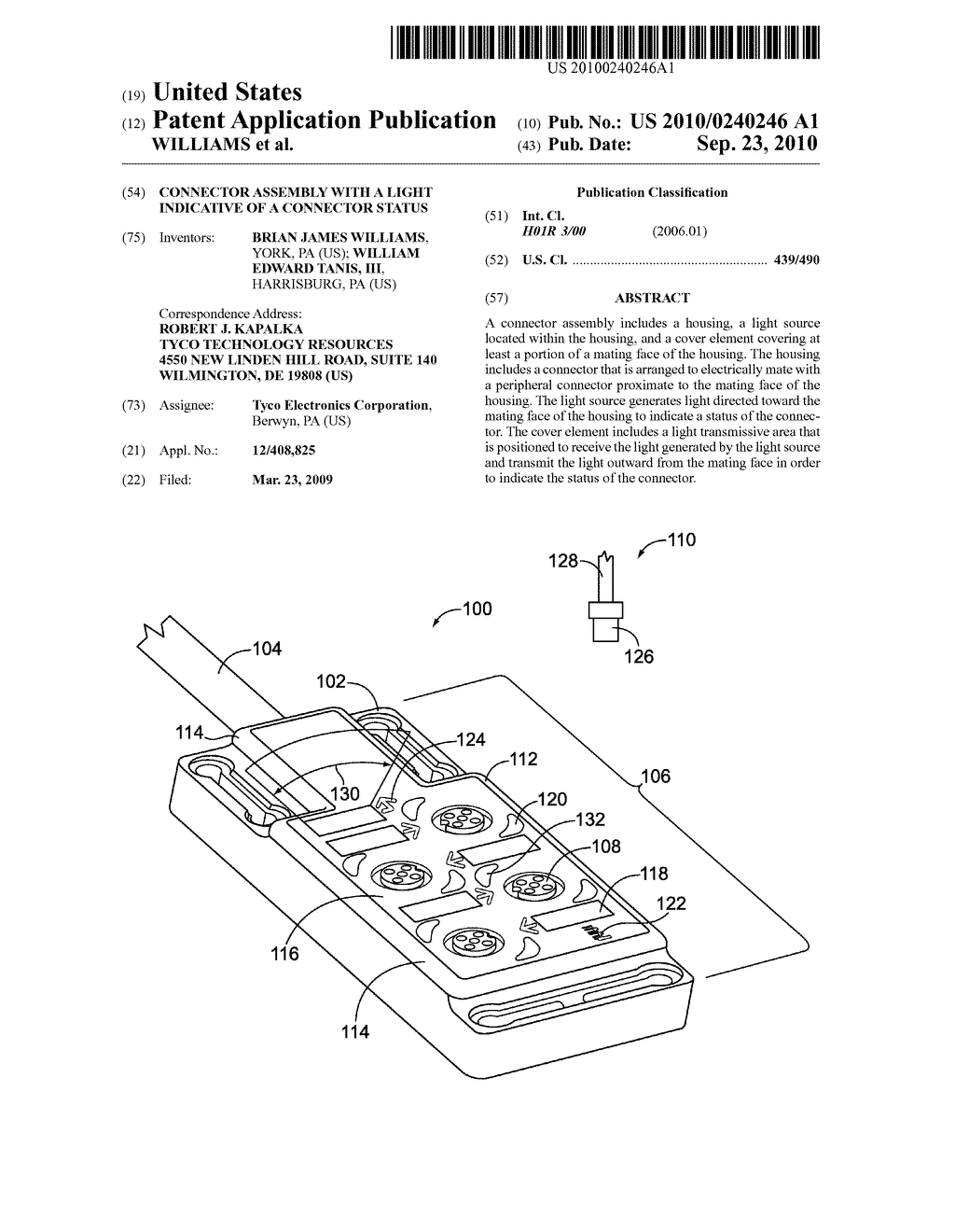 CONNECTOR ASSEMBLY WITH A LIGHT INDICATIVE OF A CONNECTOR STATUS - diagram, schematic, and image 01