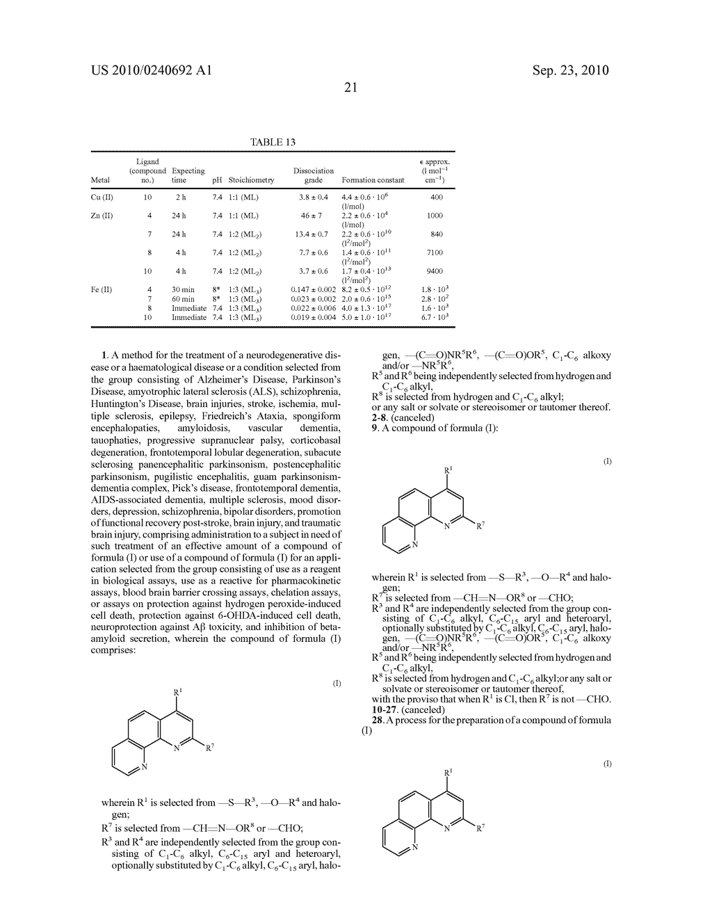 [1,10]-PHENANTHROLINE DERIVATIVES FOR THE TREATMENT OF NEURODEGENERATIVE OR HAEMATOLOGICAL DISEASES - diagram, schematic, and image 30