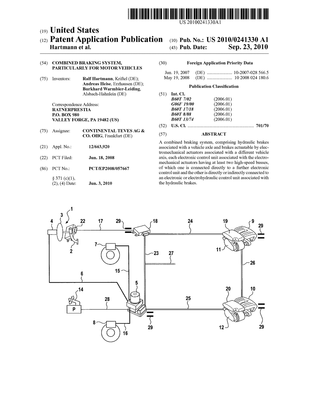 COMBINED BRAKING SYSTEM, PARTICULARLY FOR MOTOR VEHICLES - diagram, schematic, and image 01