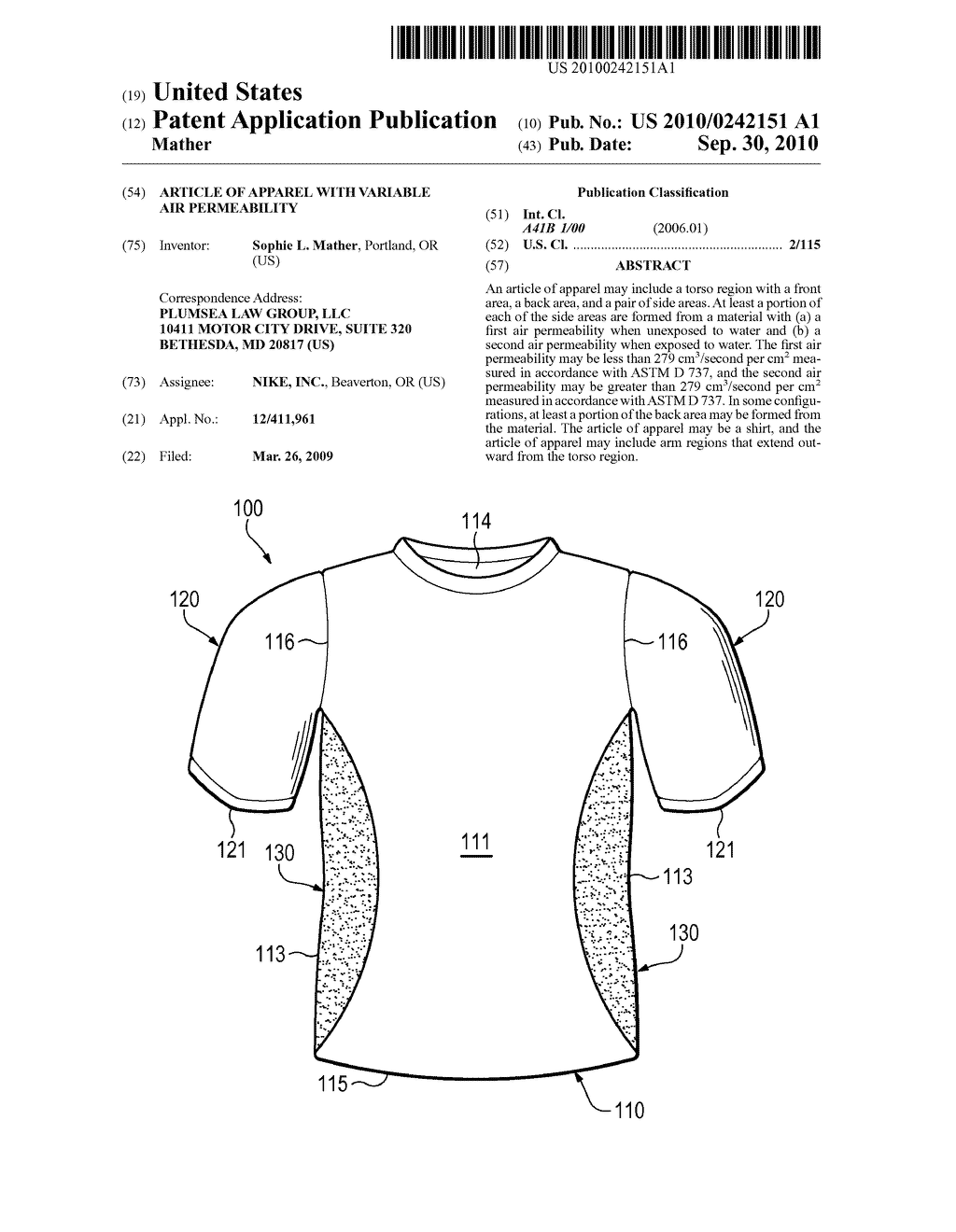 Article Of Apparel With Variable Air Permeability - diagram, schematic, and image 01