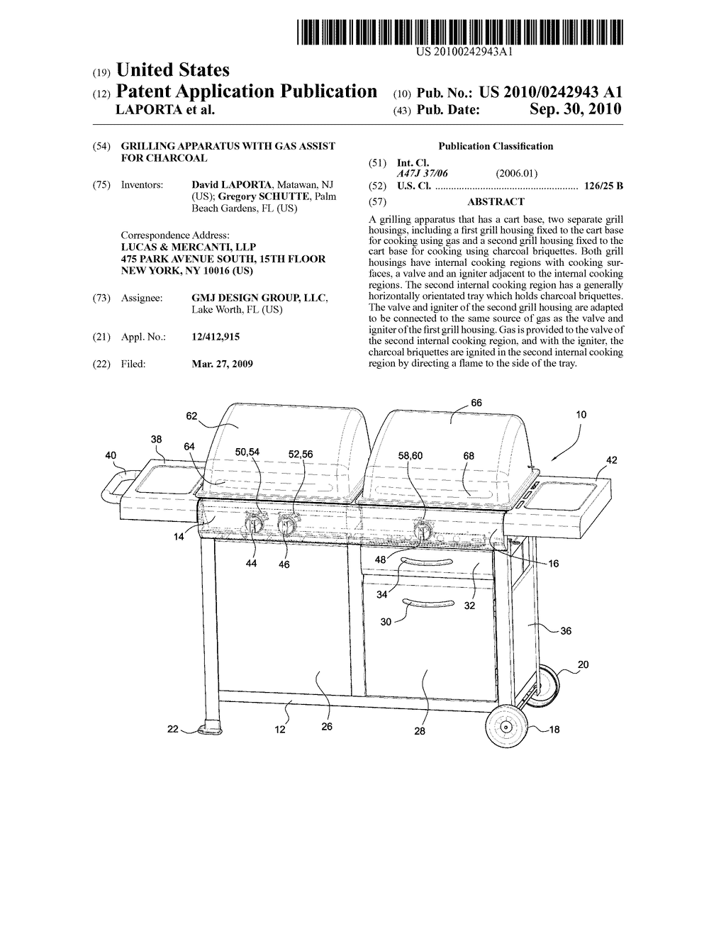 GRILLING APPARATUS WITH GAS ASSIST FOR CHARCOAL - diagram, schematic, and image 01