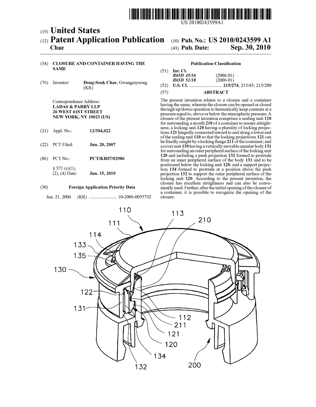 CLOSURE AND CONTAINER HAVING THE SAME - diagram, schematic, and image 01