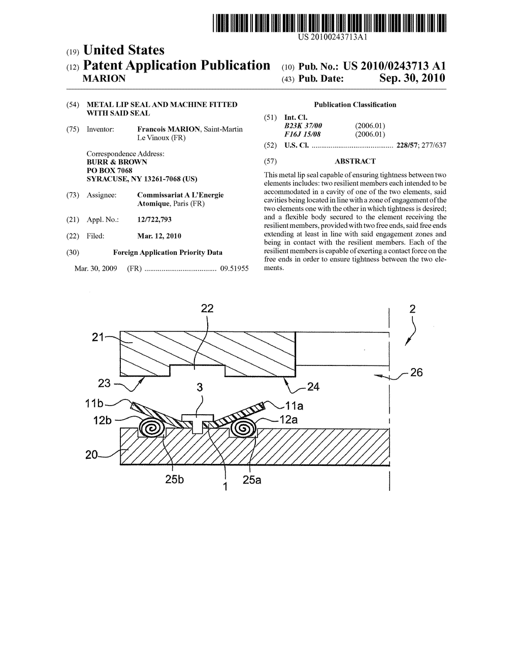 METAL LIP SEAL AND MACHINE FITTED WITH SAID SEAL - diagram, schematic, and image 01