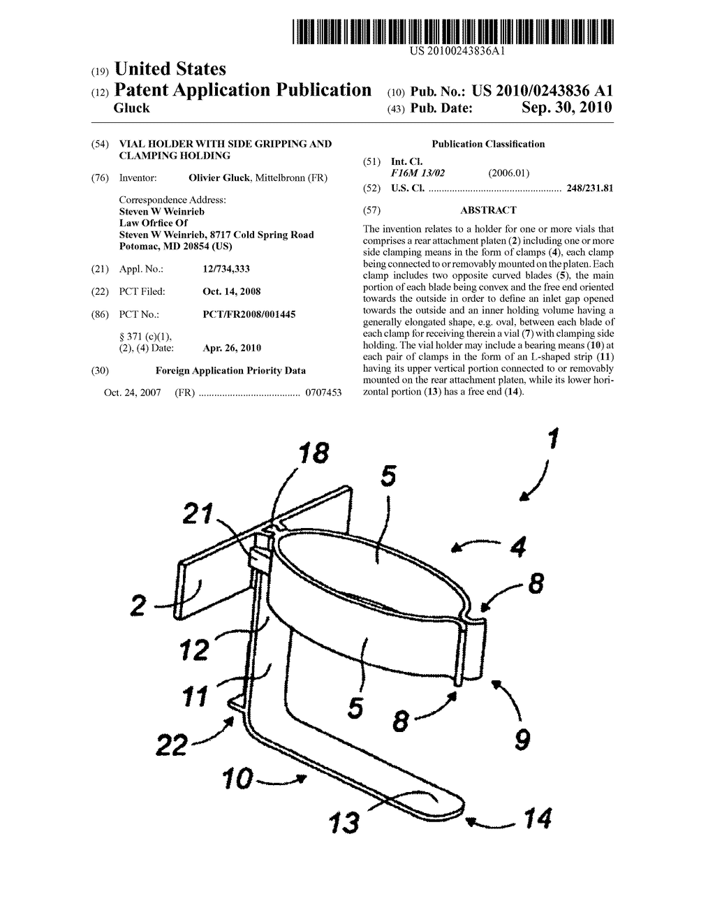 VIAL HOLDER WITH SIDE GRIPPING AND CLAMPING HOLDING - diagram, schematic, and image 01