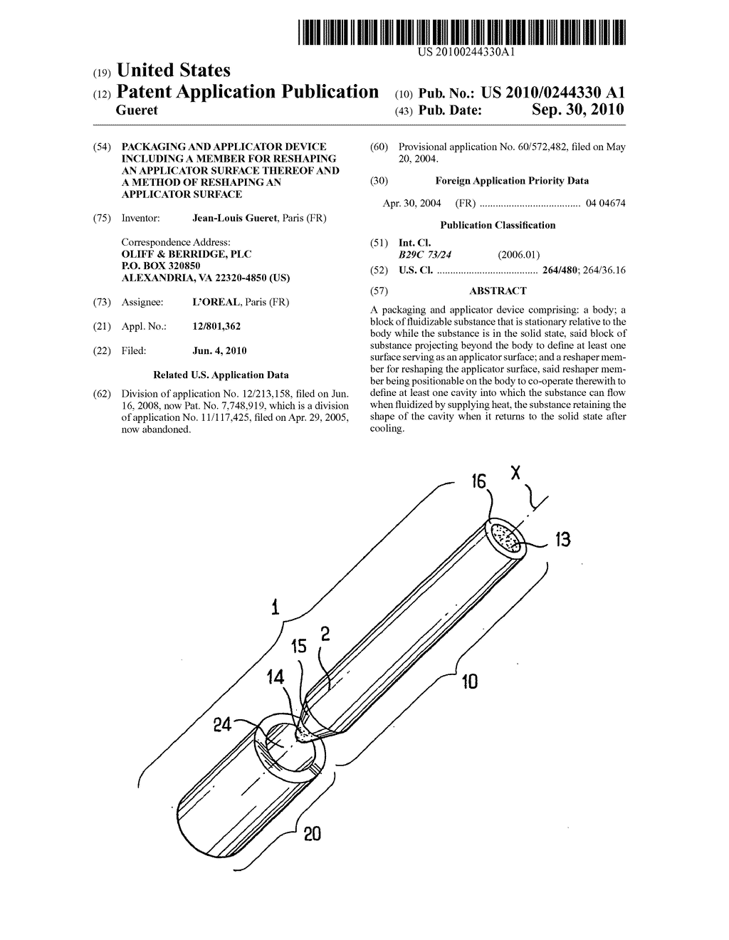 Packaging and applicator device including a member for reshaping an applicator surface thereof and a method of reshaping an applicator surface - diagram, schematic, and image 01