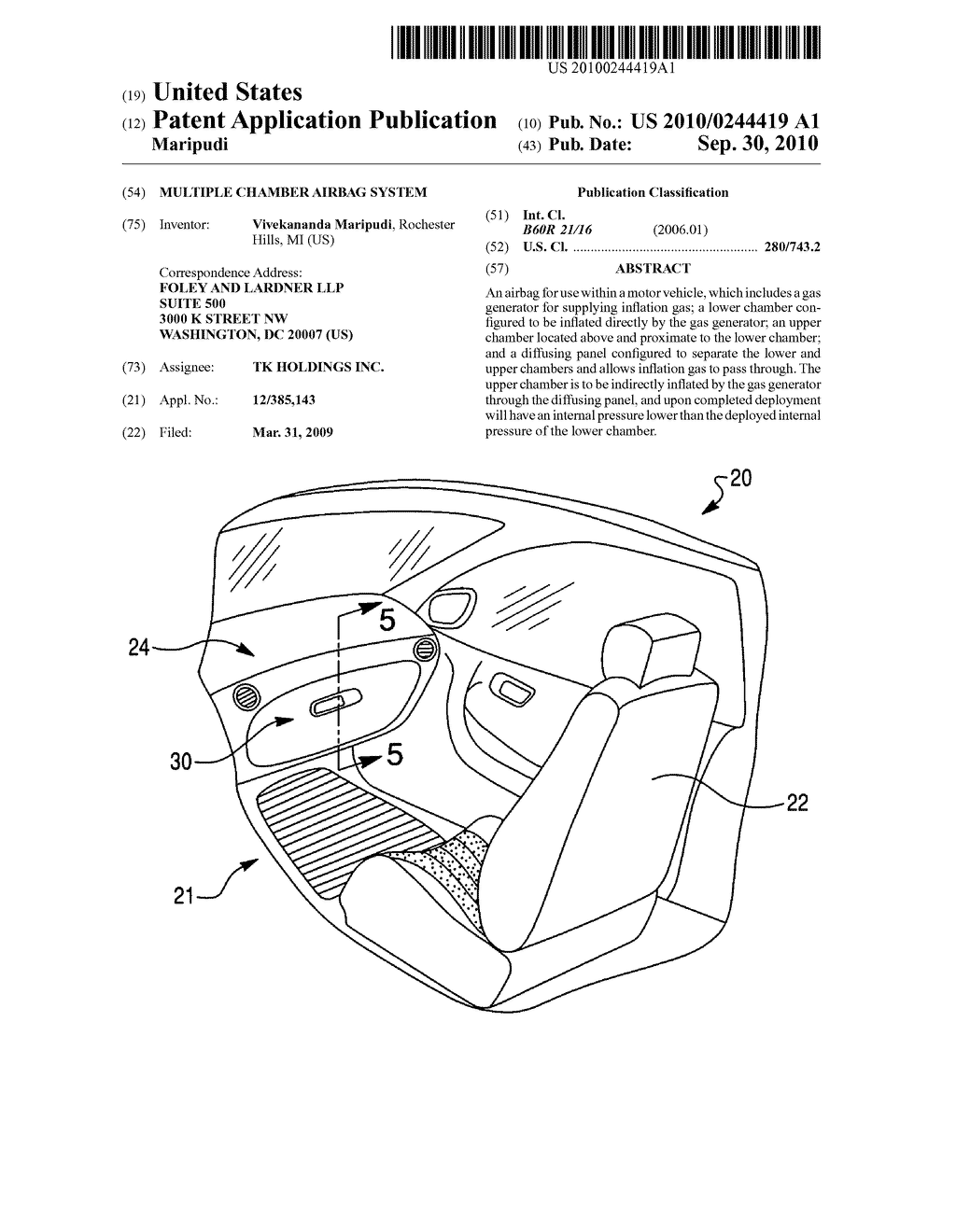 Multiple chamber airbag system - diagram, schematic, and image 01