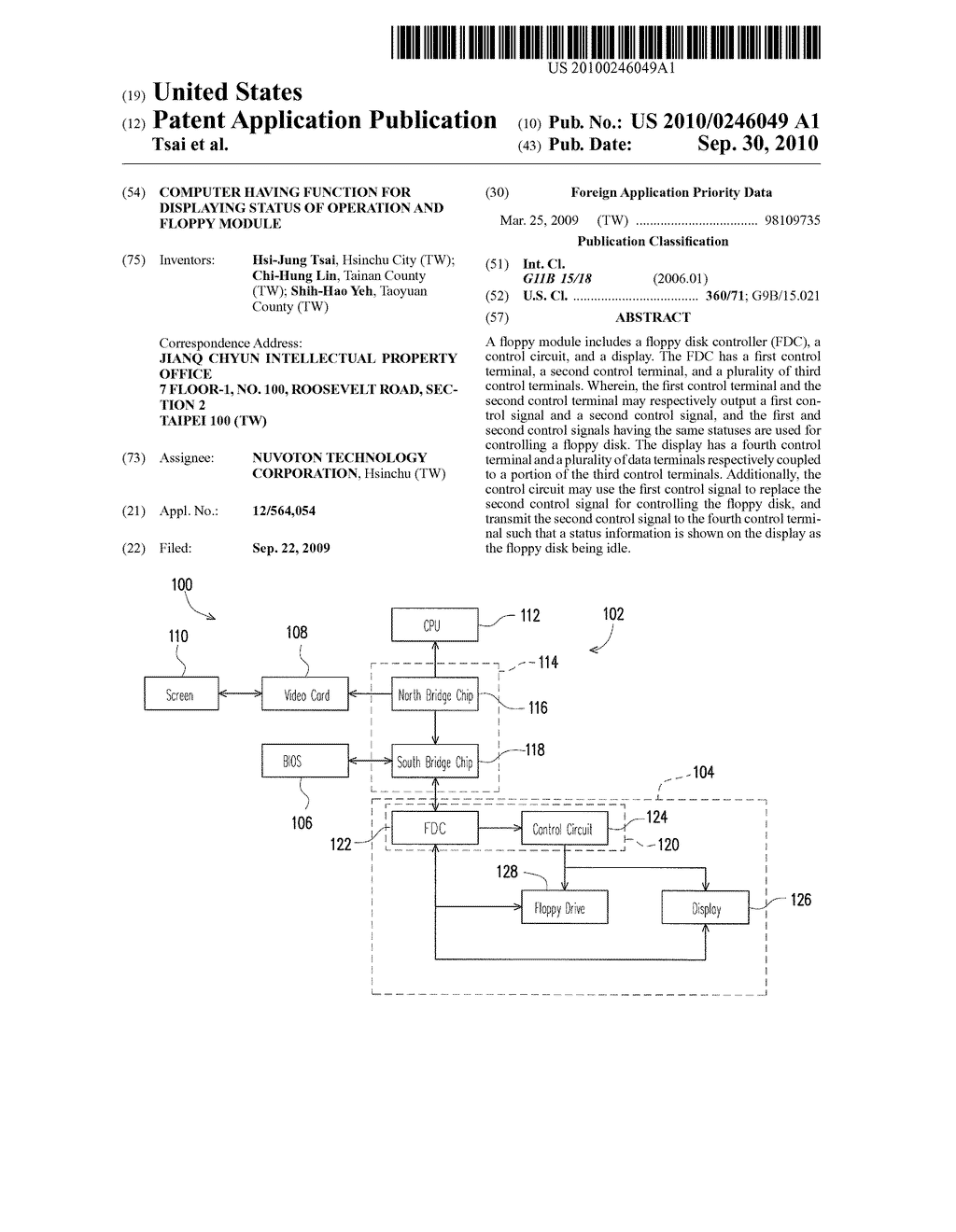 COMPUTER HAVING FUNCTION FOR DISPLAYING STATUS OF OPERATION AND FLOPPY MODULE - diagram, schematic, and image 01