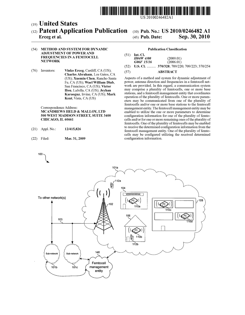 Method and System for Dynamic Adjustment of Power and Frequencies in a Femtocell Network - diagram, schematic, and image 01