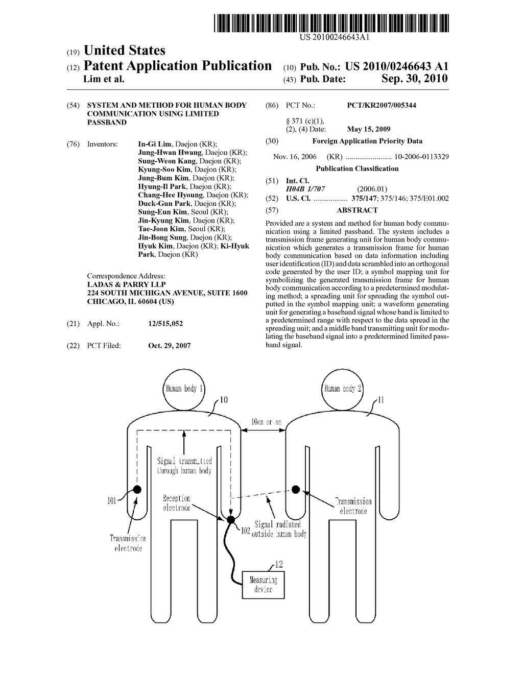 SYSTEM AND METHOD FOR HUMAN BODY COMMUNICATION USING LIMITED PASSBAND - diagram, schematic, and image 01
