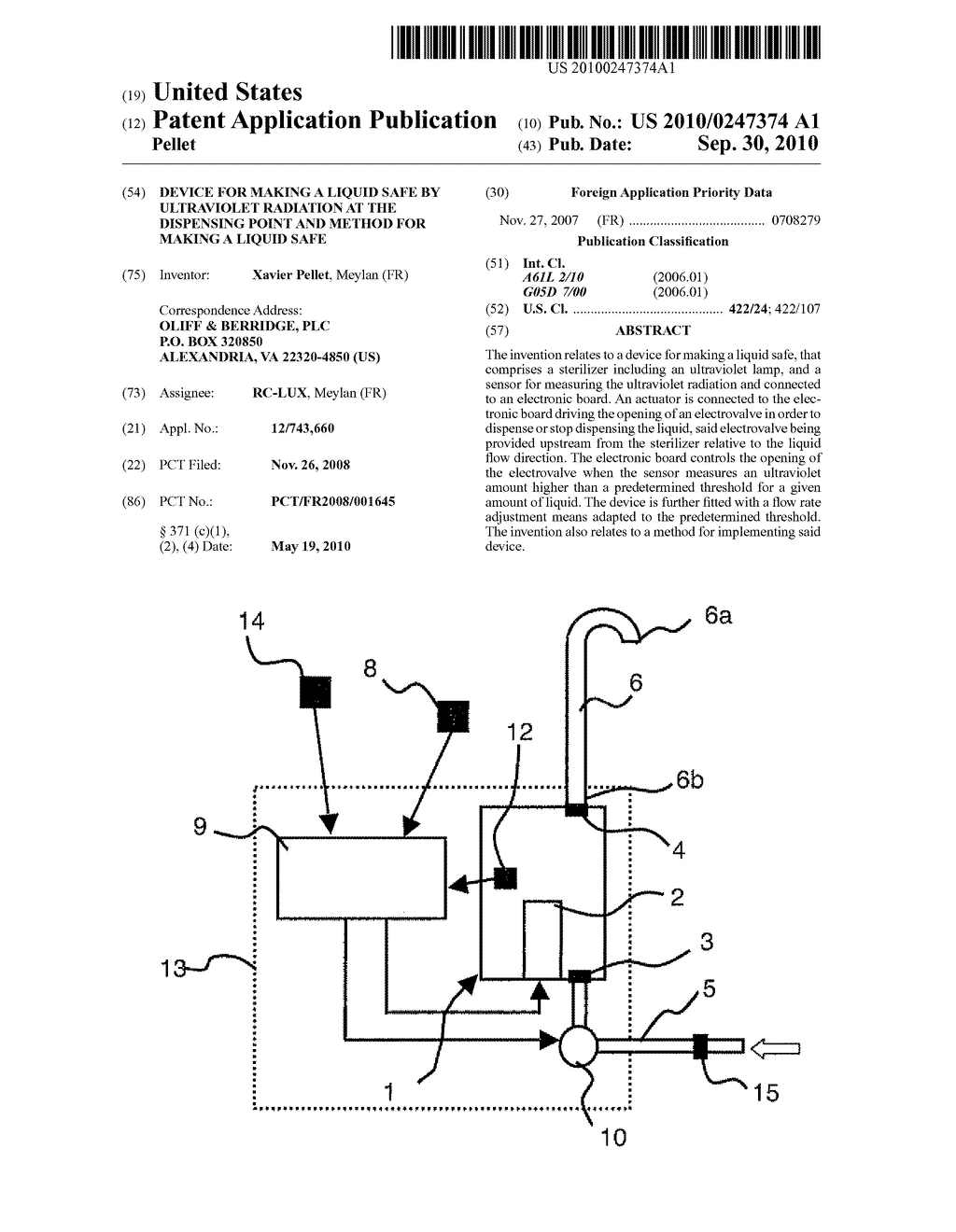 DEVICE FOR MAKING A LIQUID SAFE BY ULTRAVIOLET RADIATION AT THE DISPENSING POINT AND METHOD FOR MAKING A LIQUID SAFE - diagram, schematic, and image 01