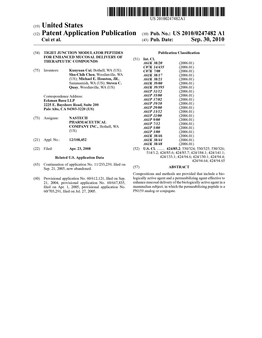 TIGHT JUNCTION MODULATOR PEPTIDES FOR ENHANCED MUCOSAL DELIVERY OF THERAPEUTIC COMPOUNDS - diagram, schematic, and image 01