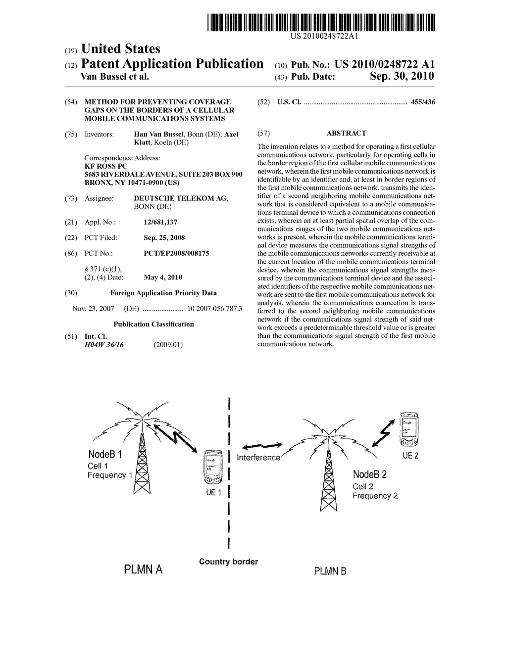 METHOD FOR PREVENTING COVERAGE GAPS ON THE BORDERS OF A CELLULAR MOBILE COMMUNICATIONS SYSTEMS - diagram, schematic, and image 01