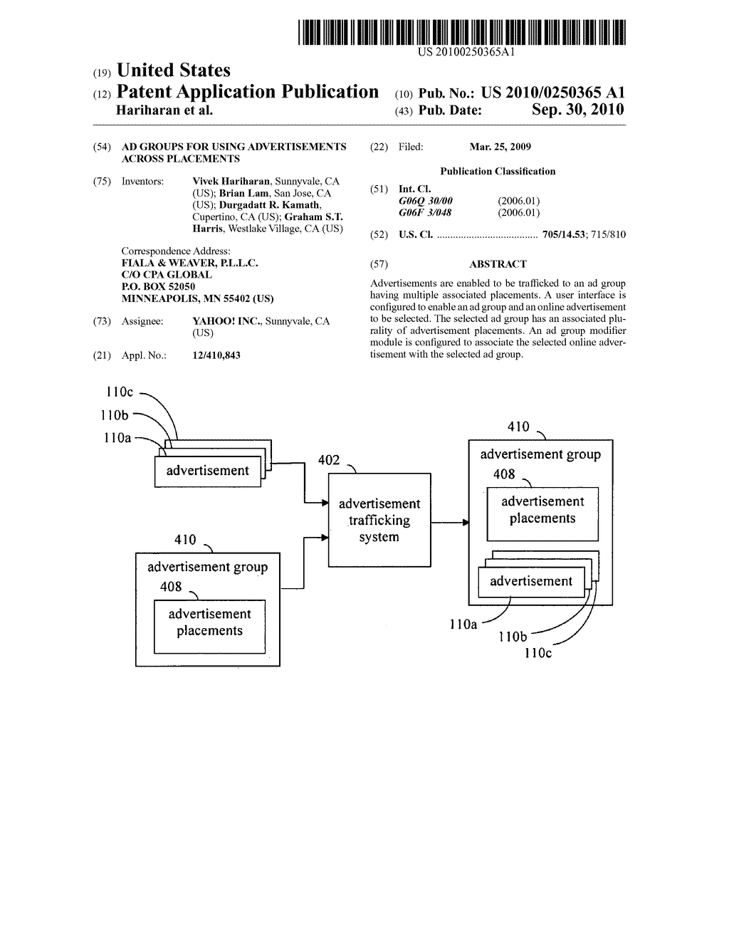 AD GROUPS FOR USING ADVERTISEMENTS ACROSS PLACEMENTS - diagram, schematic, and image 01